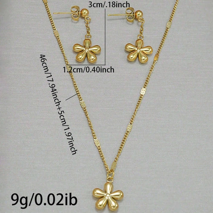 Gold Flower Necklace Set 18K Plated Stainless Steel from DTP Jewellery with matching earrings.