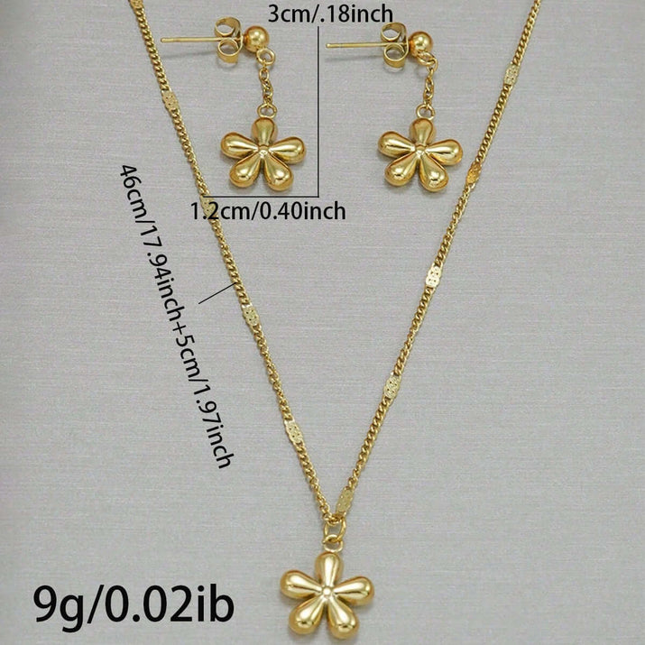 Gold Flower Necklace Set 18K Plated Stainless Steel from DTP Jewellery with matching earrings.
