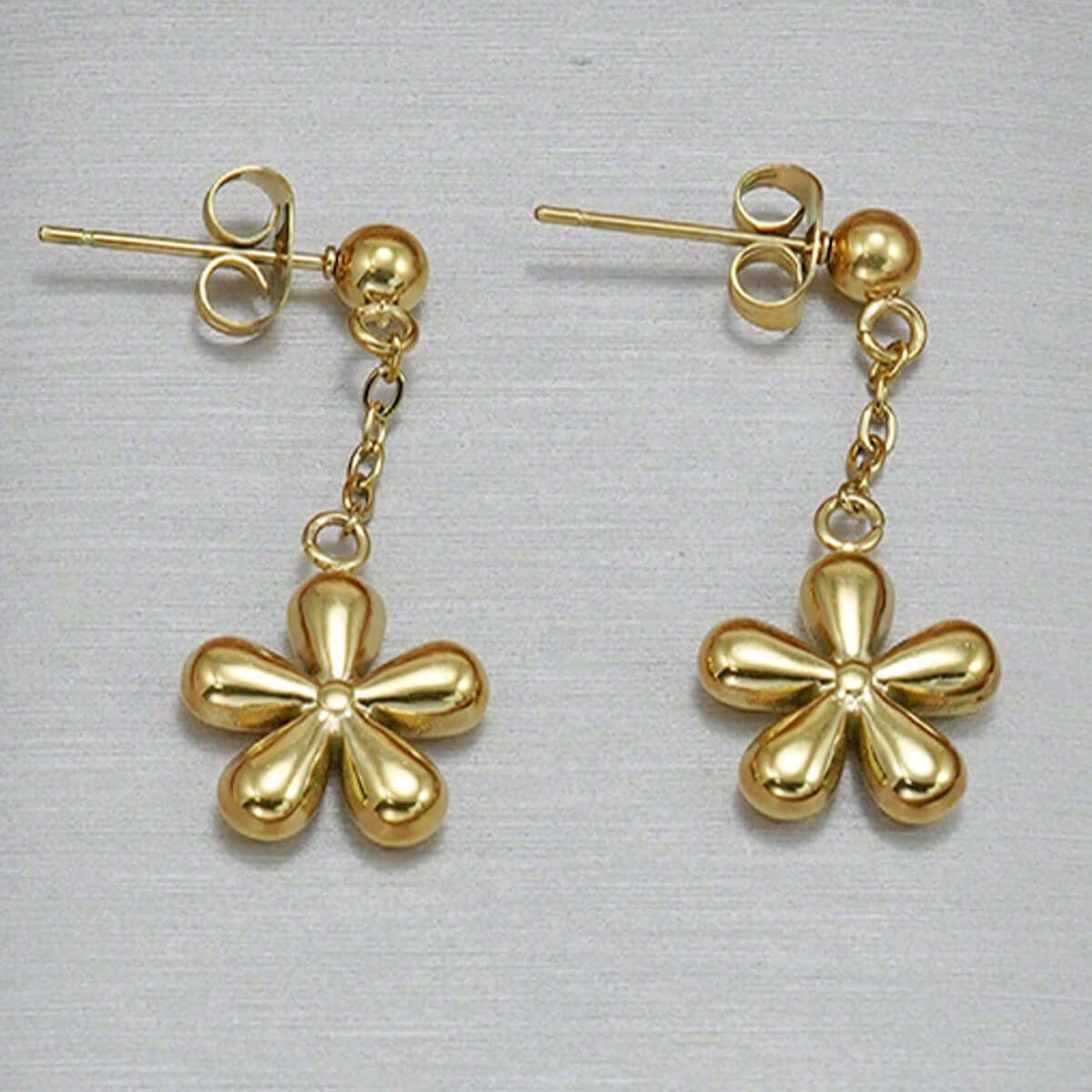 Gold Flower Necklace Set with floral charm earrings in 18K gold plated stainless steel by DTP Jewellery.
