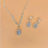 Full Rhinestone Zircon Water Drop Necklace Earrings Jewelry Set