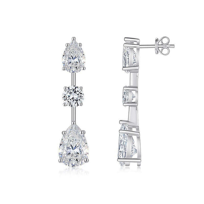 Moissanite Earrings in 925 Sterling Silver featuring pear and round brilliant stones by DTP Jewellery.